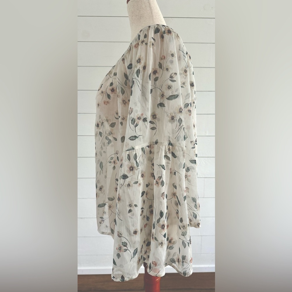 Lulus Bohemian Light Beige Floral Print Off-the-Shoulder Top. Size Large - Picture 3 of 3
